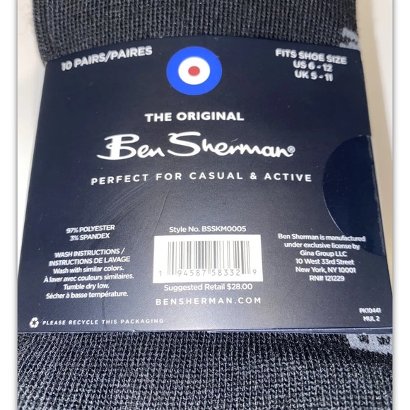 Ben Sherman Low Cut Socks 10 Pairs Men 6-12 White Gray Black w/ Foot Logo NEW$28 - Picture 2 of 10